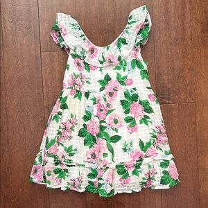 Janie and Jack Girl’s Pink and Green Floral Tiered Ruffle Dress, Size 4